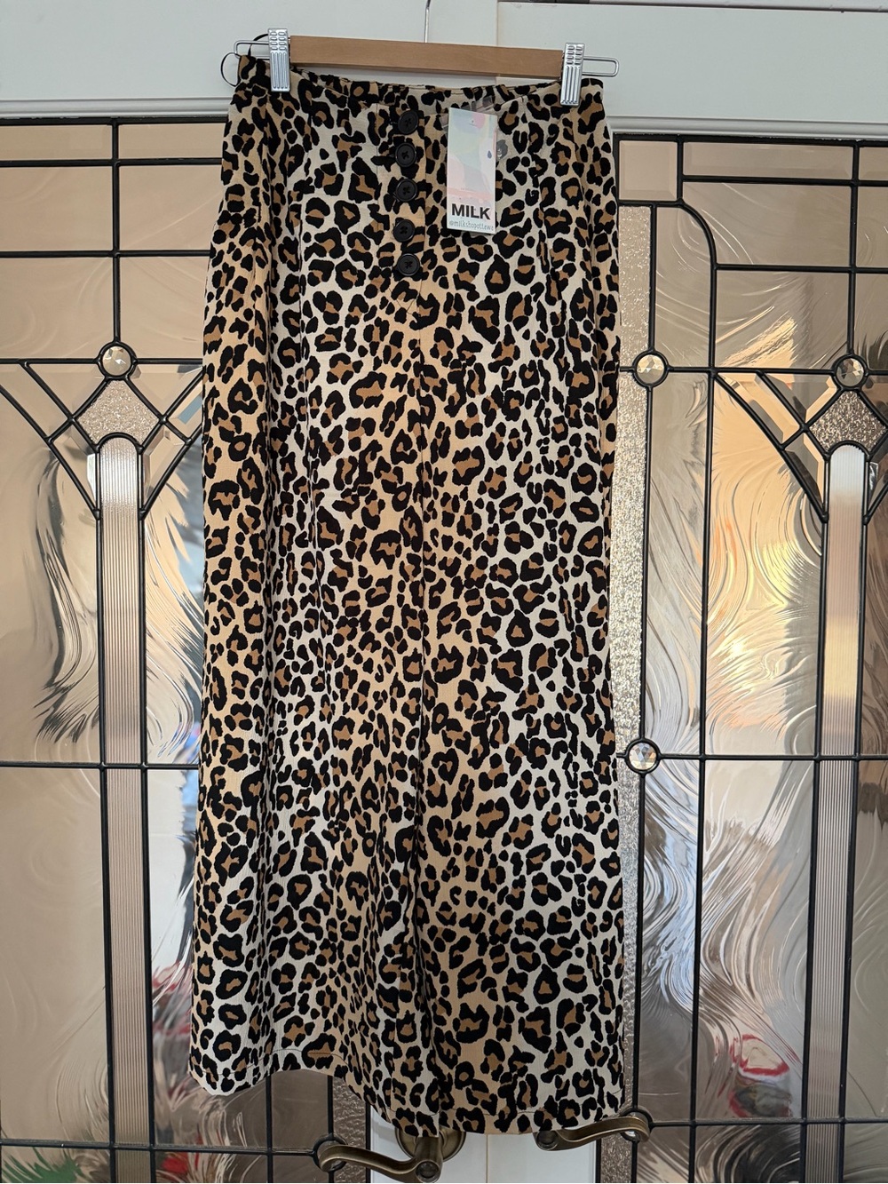 Angie Leopard-Print Wide Leg Pants in Tan and Black